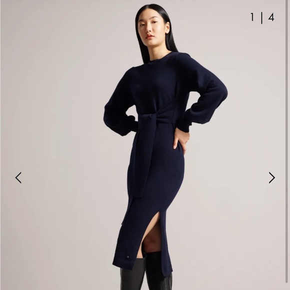 Ted Baker London Dresses & Skirts - Ted Baker London Navy Knit Midi Dress with Side Slit